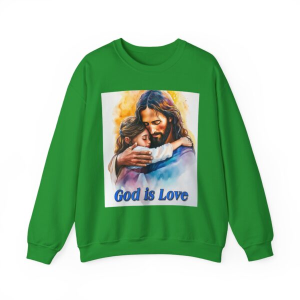 Crewneck Sweatshirt with our "God is Love" series with Jesus hugging a young girl! Inspirational Biblical Vintage Inspired Gift - Image 13