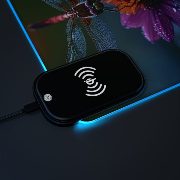 LED + Wireless Charger Gaming Mouse Pad with 'Dragonflies Three' Design, Gaming Desk Accessory, Tech Gift, Home Office Gamer Essentials - Image 6