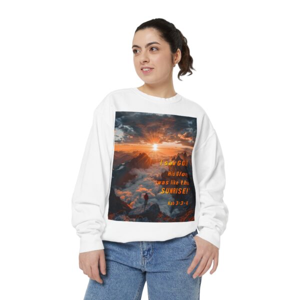 Sweatshirt Unisex our inspirational "His splendor was like the sunrise" design with a quote from Habakkuk 3:3-4! Faith Apparel Gospel Fashion Jumper, Pullover - Image 10