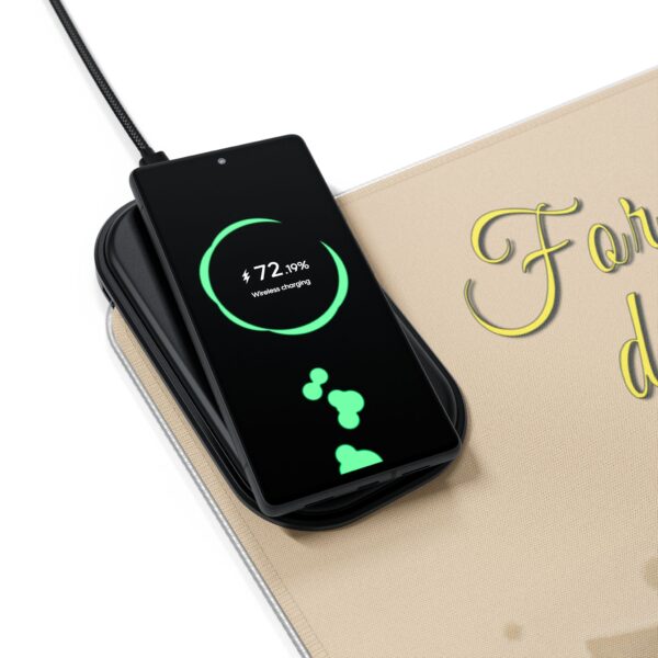 LED + Wireless Charger Gaming Mouse Pad with our our inspirational 'Day of Small Beginnings' from Zech 4:10. Backlit Charger Gaming Desk Accessory - Image 3