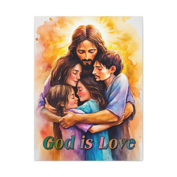 Inspirational Wall Art Canvas "God is Love" Jesus hugging a young family! Christian Home Decor Uplifting Religious Gift Faith-Based Artwork - Image 13