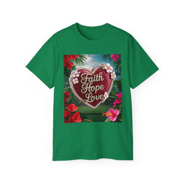 Our inspirational "Faith Hope Love" 'Solid Red Heart' Design! on a Christian Unisex Cotton T-Shirt, Faith Spiritual Apparel, Love Gift - Image 17