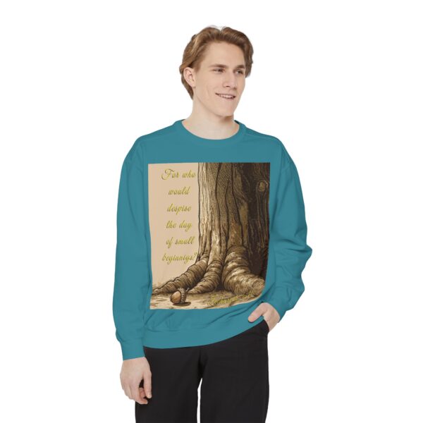 Sweatshirt Unisex with our Inspirational "Day of Small Beginnings" with thoughtful quote from Zech 4:10 and Acorn-Oak Tree design! Faith Apparel Gospel Fashion Jumper, Pullover - Image 22