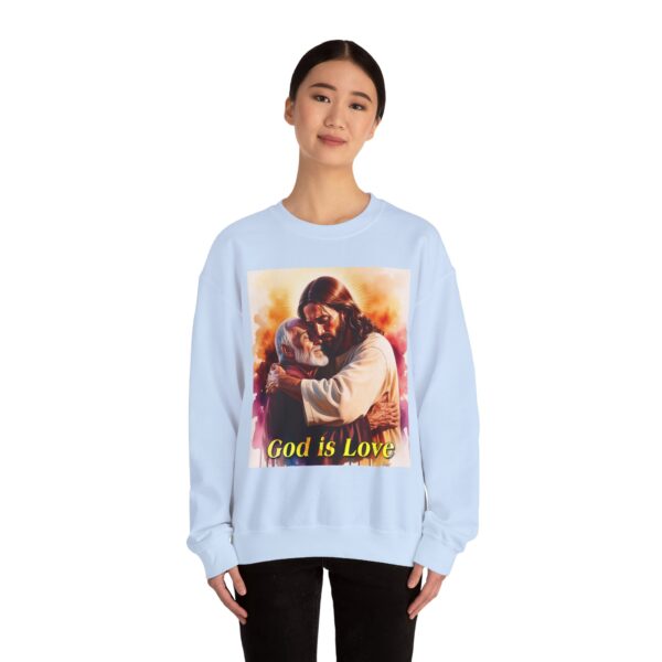 Crewneck Sweatshirt with our "God is Love" series with Jesus hugging papa! Inspirational Biblical Vintage Inspired Gift - Image 12