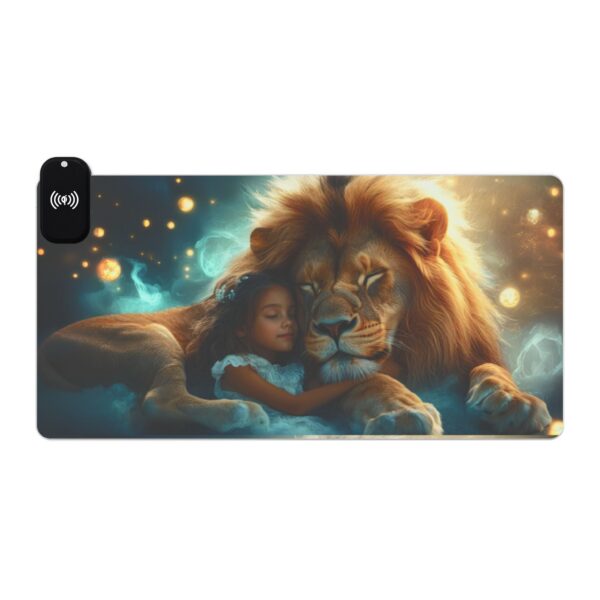 LED + wireless Charging Mouse Pad, Desk Mat, "Lucy and Lion" Design, Tech Gift, Home Office Essentials Inspirational - Image 13