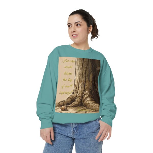 Sweatshirt Unisex with our Inspirational "Day of Small Beginnings" with thoughtful quote from Zech 4:10 and Acorn-Oak Tree design! Faith Apparel Gospel Fashion Jumper, Pullover - Image 18