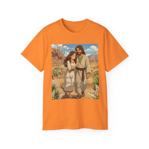 Cotton T-shirt with our inspirational "Who is this?" from Song of Solomon 8:5 ANIME style design. Vintage Christian Faith Apparel Unisex Cotton T-Shirt, Thoughtful Quote - Image 9