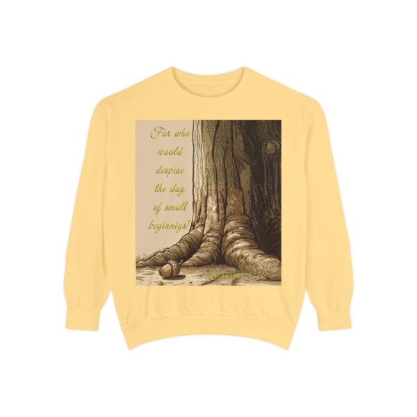 Sweatshirt Unisex with our Inspirational "Day of Small Beginnings" with thoughtful quote from Zech 4:10 and Acorn-Oak Tree design! Faith Apparel Gospel Fashion Jumper, Pullover - Image 12