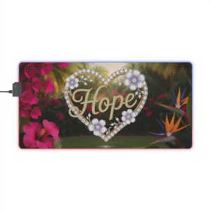 RGB LED Gaming Mouse Pad, Colorful Desk Mat with "Hope" 'Diamond Ring Heart' Design, Gamer Home Office Decor, Computer Accessories, LED Backlit