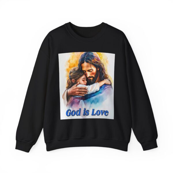 Crewneck Sweatshirt with our "God is Love" series with Jesus hugging a young girl! Inspirational Biblical Vintage Inspired Gift - Image 7