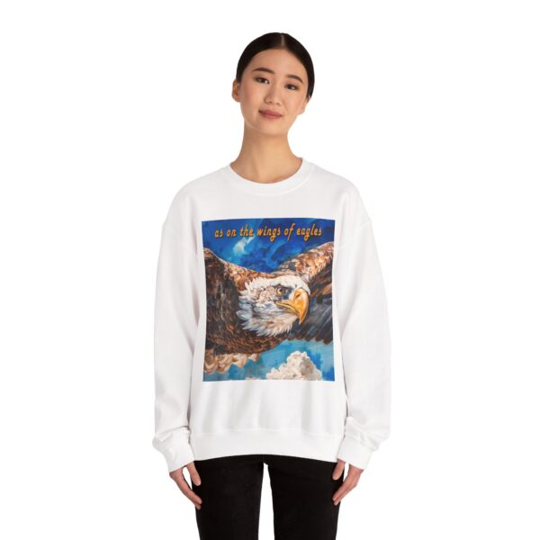 Crewneck Sweatshirt-with our "as on the wings of eagles" design with a majestic eagle in flight! Vintage Inspired Faith Apparel, Gospel Fashion Unisex Heavy Isaiah 40:31 - Image 6