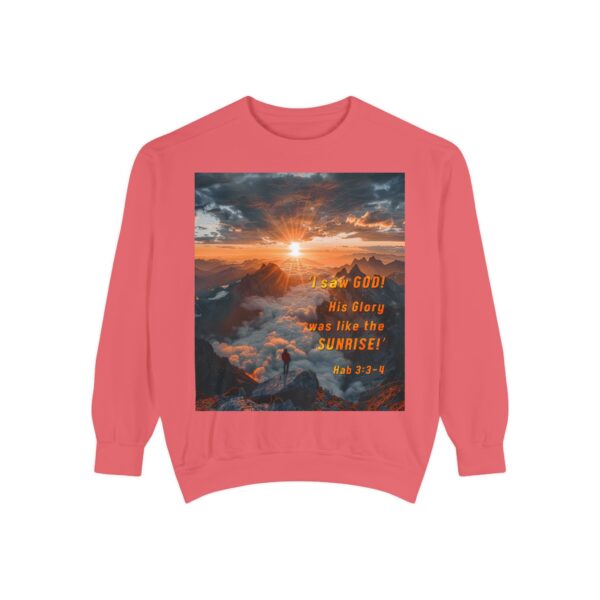 Sweatshirt Unisex our inspirational "His splendor was like the sunrise" design with a quote from Habakkuk 3:3-4! Faith Apparel Gospel Fashion Jumper, Pullover - Image 40