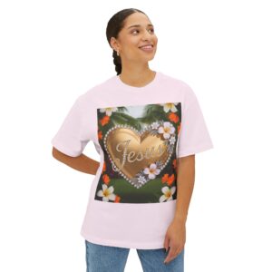 Our "Jesus" 'Diamond Ring-Solid Gold Heart' Design Boxy T-Shirt Inspirational Christian Faith Apparel Unisex Cotton Tee, Oversized Boxy Top T-shirt