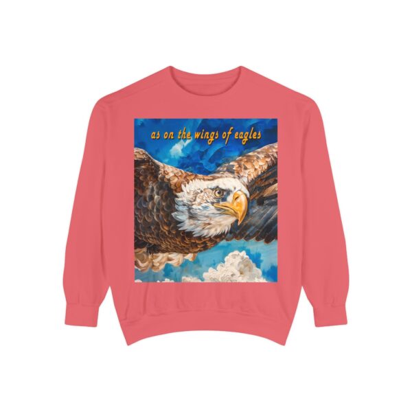 Our "as on the wings of eagles" Sweatshirt with a majestic eagle in flight. Vintage Christian Faith Apparel, Thoughtful Quote from Isaiah 40:31! Unisex Jumper, Pullover - Image 31