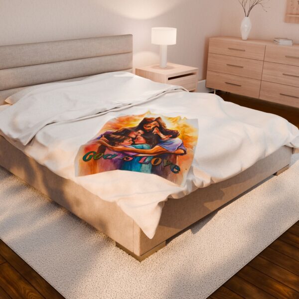 Our Beautiful "God is Love" series Throw Blanket with Jesus hugging a Small family! Inspirational Velveteen Plush Throw Blanket A Cozy Gift for Anniversary, Wedding Faith Home Decor Bedding - Image 12