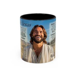 Our inspirational "Just Jesus" and Verses on Salvation Ceramic Accent Coffee Mug Design is Perfect for Wedding Gifts, Inspirational Decor