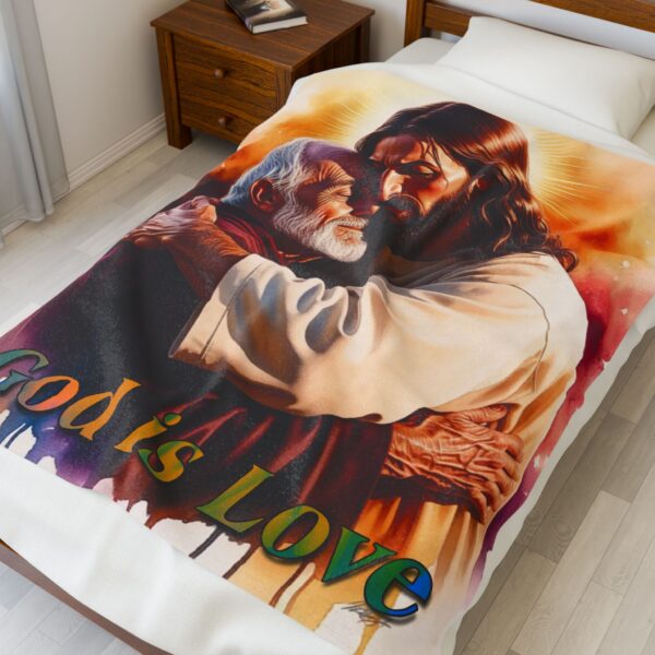 Our "God is Love" series with Jesus hugging Papa! Inspirational Velveteen Plush Throw Blanket Faith Home Decor Bedding - Image 11