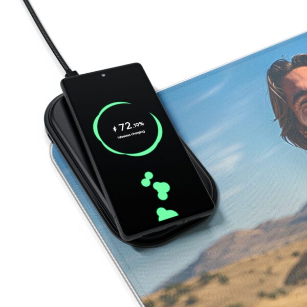LED + Wireless Charger Gaming Mouse Pad with our inspirational "Just Jesus" Design, Gaming Desk Accessory, Tech Gift, Home Office Gamer Essentials - Image 3