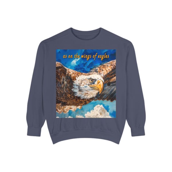 Our "as on the wings of eagles" Sweatshirt with a majestic eagle in flight. Vintage Christian Faith Apparel, Thoughtful Quote from Isaiah 40:31! Unisex Jumper, Pullover - Image 25