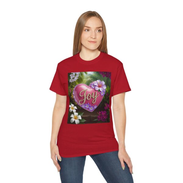 Our inspirational "Joy" 'Solid Pink Heart' Design! on a Christian Unisex Cotton T-Shirt, Faith Spiritual Apparel, Love Gift - Image 3