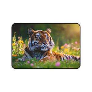 Inspirational Desk Mat 'Bengal Tiger at Rest' Mouse Pad, Office Decor Desk Accessory, Gaming Pad, Computer Mat, Non-Slip, Natural Beauty