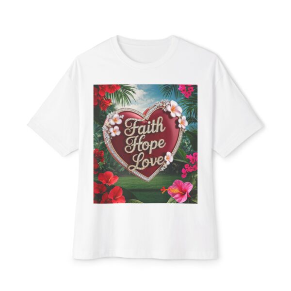 Our "Faith Hope Love" 'Solid Red Heart' Design Boxy T-Shirt Inspirational Christian Faith Apparel Unisex Cotton Tee, Oversized Boxy Top T-shirt - Image 4