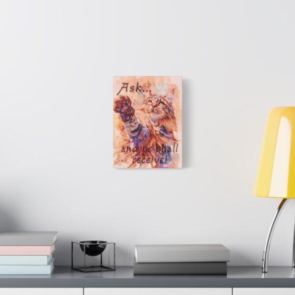 Inspirational Wall Art Canvas, "Ask ...and ye shall receive" Maine Coon Cat asking for a treat! Christian Home Decor, Uplifting Religious Gift, Faith-Based Artwork - Image 2