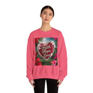 Crewneck Sweatshirt-with our Inspirational "Faith Hope Love" 'Solid Red Heart' Design!! Vintage Inspired Faith Apparel, Gospel Fashion Unisex Heavy