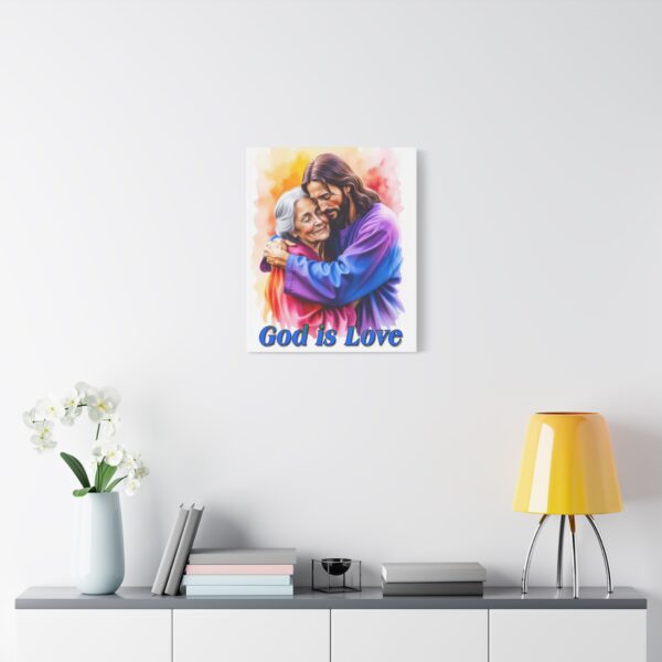 Inspirational Wall Art Canvas, "God is Love" Jesus hugging Grandmother, Christian Home Decor, Uplifting Religious Gift, Faith-Based Artwork - Image 11