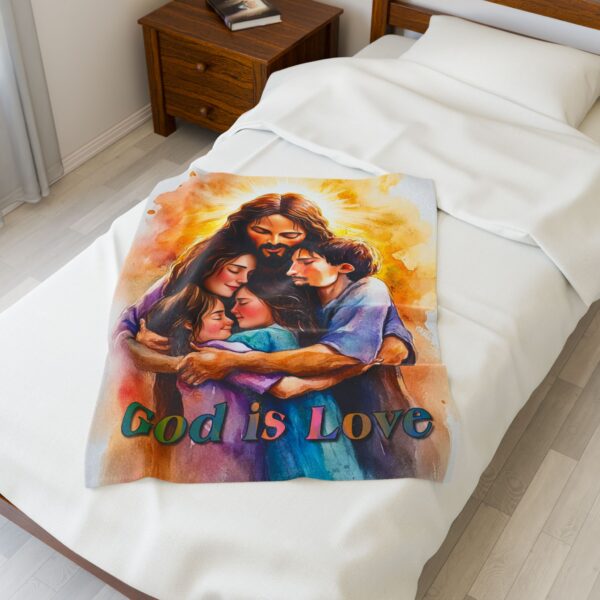 Our Beautiful "God is Love" series Throw Blanket with Jesus hugging a Small family! Inspirational Velveteen Plush Throw Blanket A Cozy Gift for Anniversary, Wedding Faith Home Decor Bedding - Image 11