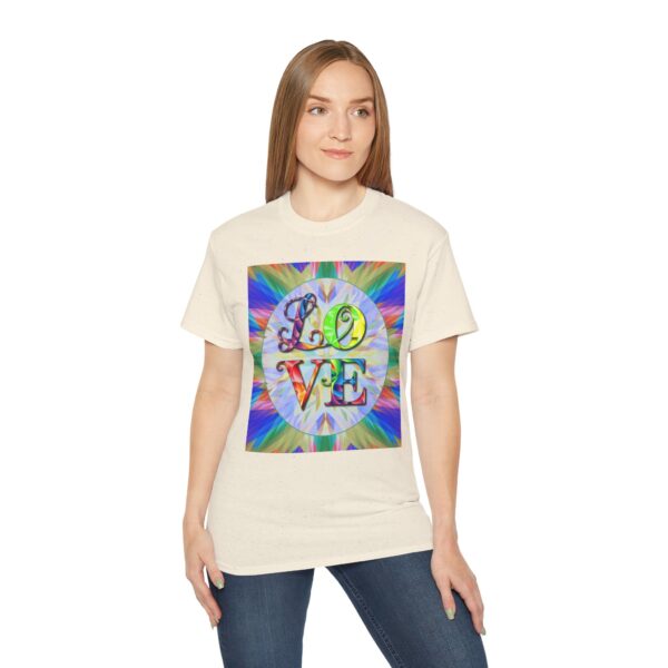 Our inspirational "Love" 'kaleidoscope' Design!! on a Christian Unisex Cotton T-Shirt, Faith Spiritual Apparel, Love Gift - Image 3