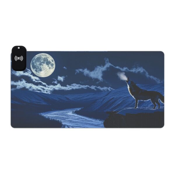 LED + Wireless Charger Gaming Mouse Pad with 'Wolf Moon' Design, Gaming Desk Accessory Tech Gift Home Office Gamer Essentials - Image 10