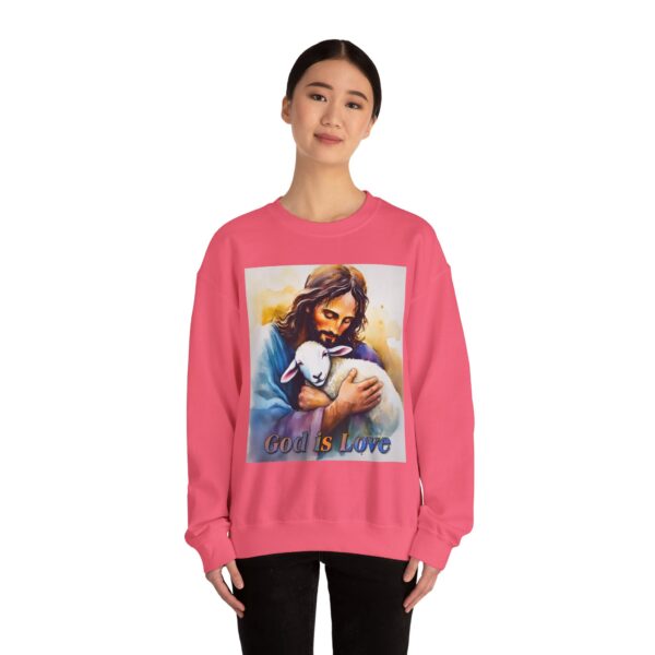 Crewneck Sweatshirt with our "God is Love" series with Jesus hugging a baby lamb! Inspirational Biblical, Vintage Inspired Heavy Sweatshirt, Gift - Image 20