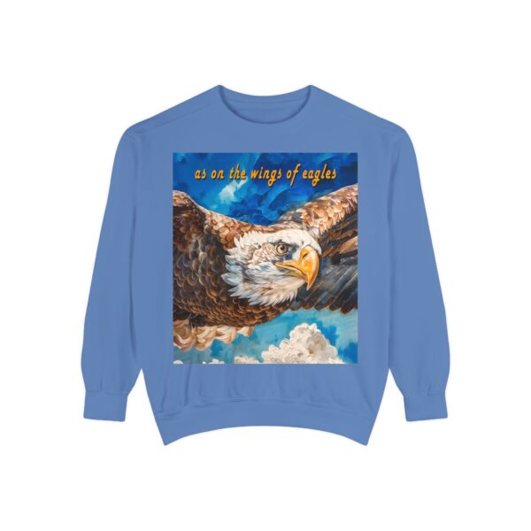Our "as on the wings of eagles" Sweatshirt with a majestic eagle in flight. Vintage Christian Faith Apparel, Thoughtful Quote from Isaiah 40:31! Unisex Jumper, Pullover - Image 21