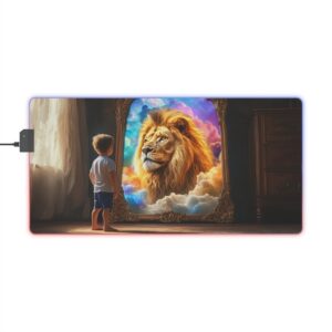 RGB LED Gaming Mouse Pad, Colorful Desk Mat with 'Benji's Reflection' design, Gamer Home Office Decor, Computer Accessories, LED Backlit
