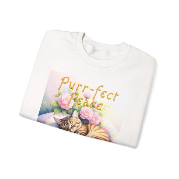 Crewneck Sweatshirt with our "Purr-fect Peace" with a cat in blissful sleep design featuring the verse Isaiah 26:3! Inspirational Biblical, Vintage Inspired, Gift - Image 8