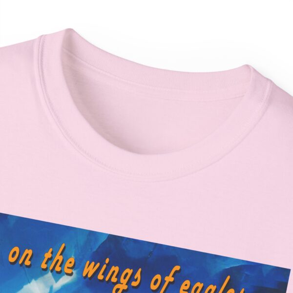 Our "as on the wings of eagles" Cotton T-Shirt with a majestic eagle in flight. Vintage Christian Faith Apparel Unisex Cotton T-Shirt, Thoughtful Quote from Isaiah 40:31! - Image 4