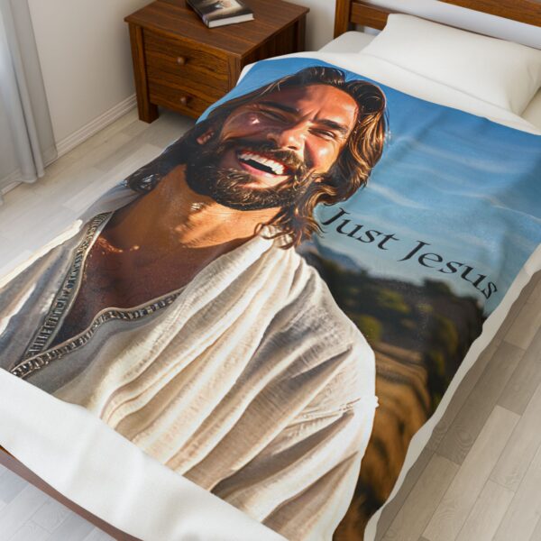 Our "Just Jesus" Design Inspirational Velveteen Plush Throw Blanket. A Cozy Gift for Anniversary, Wedding Faith Home Decor Bedding - Image 7