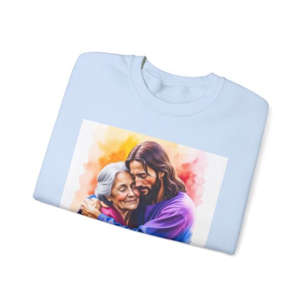 Crewneck Sweatshirt with our "God is Love" series with Jesus hugging Grandmother! Inspirational Biblical, Vintage Inspired, Gift - Image 4