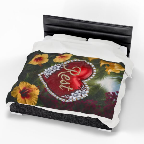 Our Beautiful "REST" Inspirational 'Solid Red Heart' design Velveteen Plush Blanket - A Cozy Gift for Anniversary, Home Decor. Throw, Bedding - Image 3
