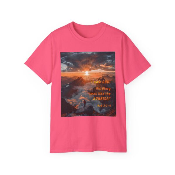 Cotton T-shirt with our inspirational "His splendor was like the sunrise" design with a quote from Habakkuk 3:3-4. Vintage Christian Faith Apparel Unisex Cotton T-Shirt, Thoughtful Quote - Image 28