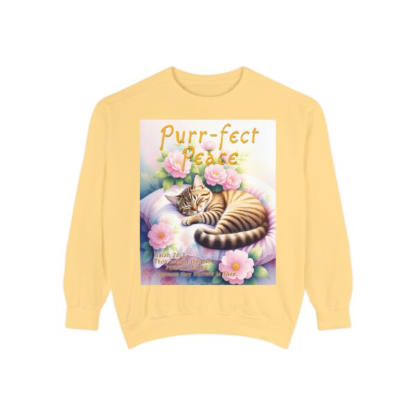 Sweatshirt Unisex with "Purr-fect Peace" with a cat in blissful sleep and the verse Isaiah 26:3!  Christian Apparel, Faith-Based Comfort, Jumper, Gift for Believers - Image 7