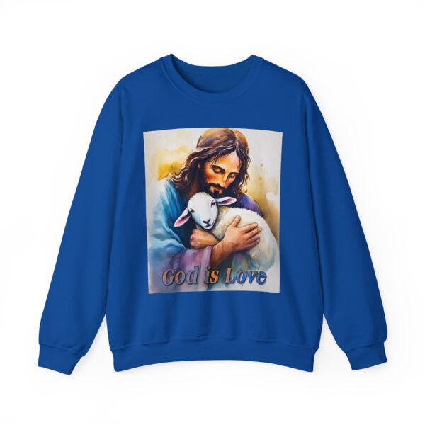 Crewneck Sweatshirt with our "God is Love" series with Jesus hugging a baby lamb! Inspirational Biblical, Vintage Inspired Heavy Sweatshirt, Gift - Image 17