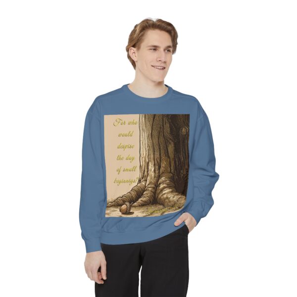 Sweatshirt Unisex with our Inspirational "Day of Small Beginnings" with thoughtful quote from Zech 4:10 and Acorn-Oak Tree design! Faith Apparel Gospel Fashion Jumper, Pullover - Image 32