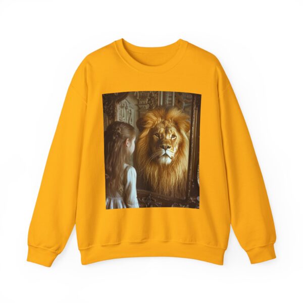 Crewneck Sweatshirt with our 'Lion in the Mirror' Inspirational design! Inspirational Biblical, Vintage, Lion of Judah and Aslan-Inspired Gift - Image 2