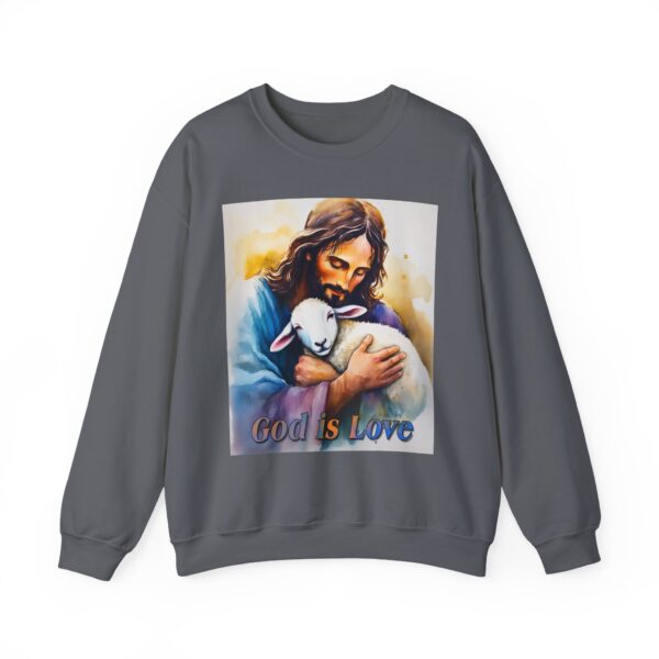 Crewneck Sweatshirt with our "God is Love" series with Jesus hugging a baby lamb! Inspirational Biblical, Vintage Inspired Heavy Sweatshirt, Gift - Image 15
