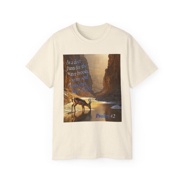 Our inspirational Psalm 42 'As a Deer Pants' in design! Christian Unisex Cotton T-Shirt, Faith Spiritual Apparel, Love Gift - Image 2