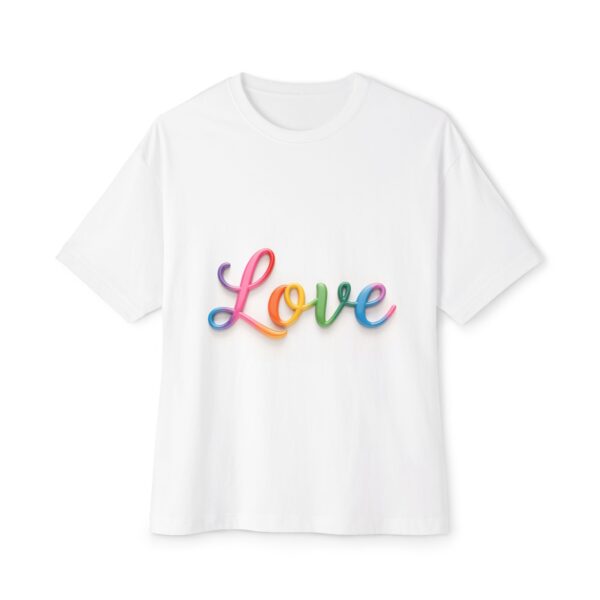 Our "Love" design on a Unisex Tee, Inspirational Oversized Box Tshirt, Religious Graphic Top, Travel Bible Verse Apparel