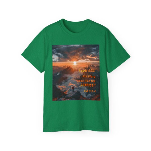 Cotton T-shirt with our inspirational "His splendor was like the sunrise" design with a quote from Habakkuk 3:3-4. Vintage Christian Faith Apparel Unisex Cotton T-Shirt, Thoughtful Quote - Image 17