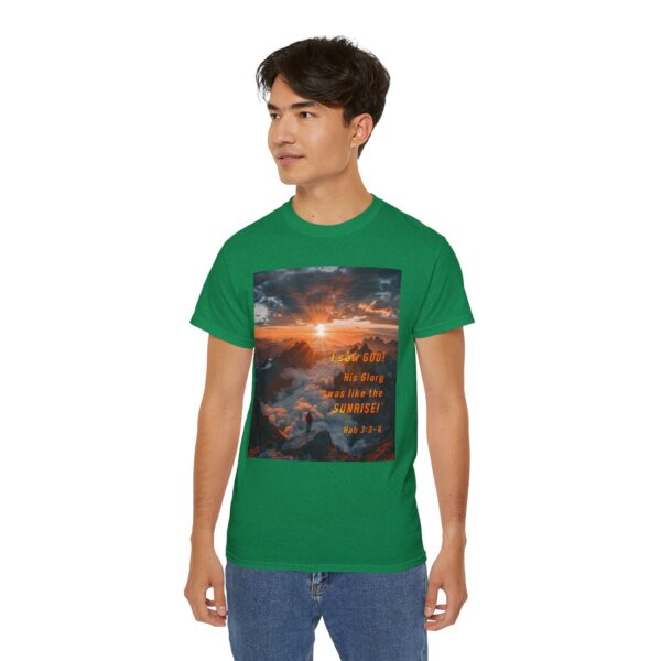 Cotton T-shirt with our inspirational "His splendor was like the sunrise" design with a quote from Habakkuk 3:3-4. Vintage Christian Faith Apparel Unisex Cotton T-Shirt, Thoughtful Quote - Image 18